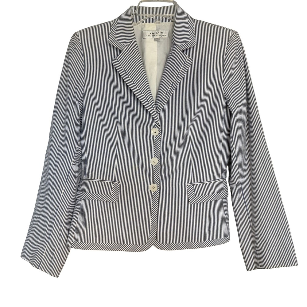 Tahari Arthur‎ S. Levine Striped Blazer Womens Size 8 Cotton Career Nautical